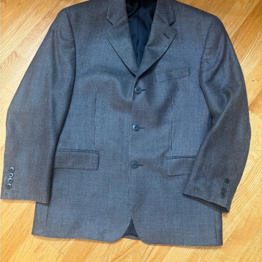 Franco Tassi Silk Wool Gray Houndstooth Sport Coat Jacket 40S Career Preppy